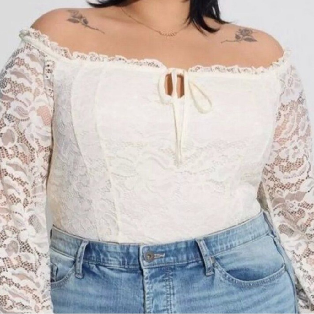 Torrid Ivory Lace Off Shoulder Stretch Romantic Cottage Sleeve Blouse 3